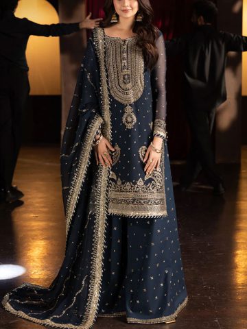 ASIM JOFA LUXURY Heavy Embroidered Chiffon Party Wear Dress With Chiffon Embroidered Dupatta (Unstitched) (Code:29307)