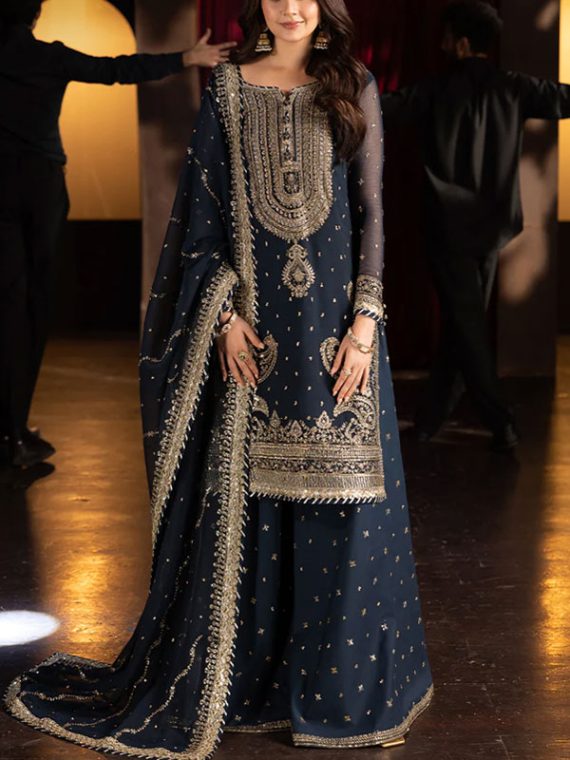 ASIM JOFA LUXURY Heavy Embroidered Chiffon Party Wear Dress With Chiffon Embroidered Dupatta (Unstitched) (Code:29307)