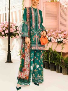 MARIA B Design Digital Printed Lawn Embroidered Dress With Printed Chiffon Dupatta (Unstitched) (Code:29022)