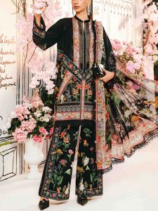 MARIA B Design Digital Printed Lawn Embroidered Dress With Printed Chiffon Dupatta (Unstitched) (Code:29026)