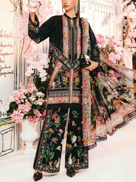 MARIA B Design Digital Printed Lawn Embroidered Dress With Printed Chiffon Dupatta (Unstitched) (Code:29026)