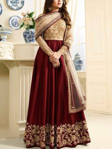 Indian Chiffon Heavy Embroidered Maxi Dress (Unstitched) (Code:29602)