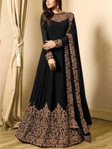 Indian Embroidered Black Chiffon Maxi Unstitched (Code:30167)