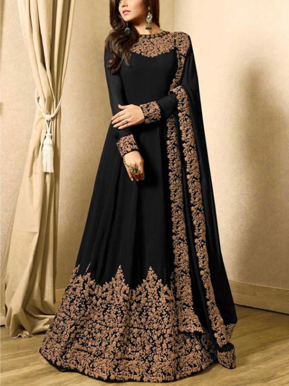 Indian Embroidered Black Chiffon Maxi Unstitched (Code:30167)