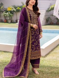 ASIM JOFA Design Chiffon Heavy Embroidered Dress With Embroidered Chiffon Dupatta (Unstitched) (Code:30212)