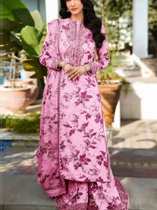 Luxury Lawn Digital Printed Heavy Embroidered Dress With Chiffon Embroidered Dupatta (Unstitched) (Code:30100)