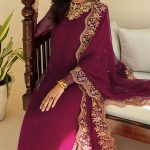 BAROQUE Design Heavy Chiffon Embroidered Dress With Embroidered Chiffon Dupatta (Unstitched) (Code:29788) - Image 3