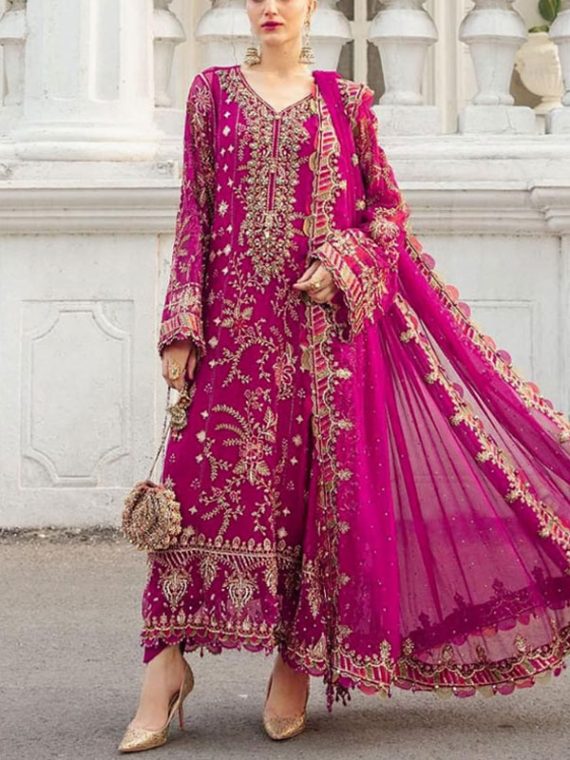 MARIA B Design Heavy Embroidered Chiffon Party Wear Dress With Chiffon Embroidered Dupatta (Unstitched) (Code:29827)
