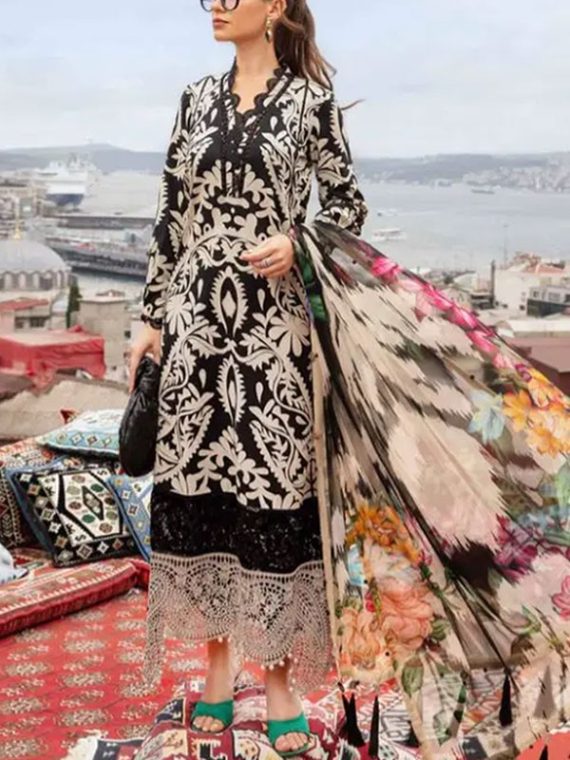 Digital Printed Lawn Dress With Chiffon Printed Dupatta (Unstitched) (Code:30321)