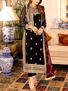 ASIM JOFA DESIGN Chiffon Heavy Embroidered Dress With Embroidered Lace Dupatta (Unstitched) (Code:30277)