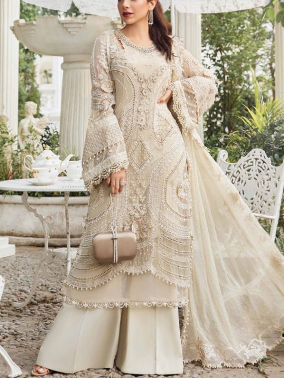 MARIA B Design Heavy Chiffon Embroidered Dress With Embroidered Chiffon Dupatta (Unstitched) (Code:30330)