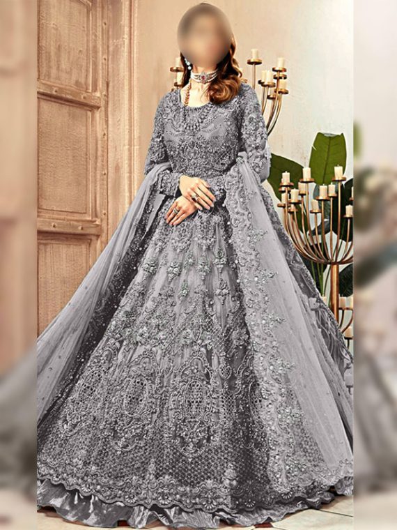 MARIA B DESIGN Luxurious 3D Handwork & Embroidered Net Bridal Maxi Dress (Unstitched) (Code:30400)
