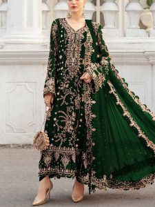 MARIA B Design Heavy Embroidered Chiffon Party Wear Dress With Chiffon Embroidered Dupatta (Unstitched) (Code:30590)