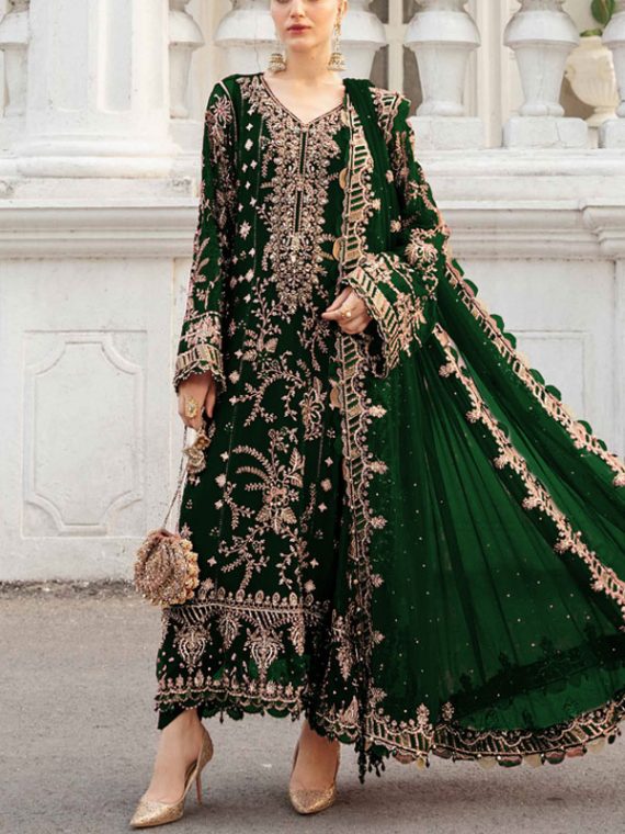 MARIA B Design Heavy Embroidered Chiffon Party Wear Dress With Chiffon Embroidered Dupatta (Unstitched) (Code:30590)