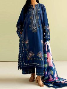 Dhanak Heavy Embroidered Dress With Kortai Printed Shawl (Unstitched) (Code:30724)