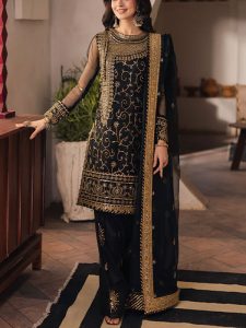 ASIM JOFA DESIGN Embroidered Chiffon Party Wear Dress With Embroidered Chiffon Dupatta (Unstitched) (Code:30440)