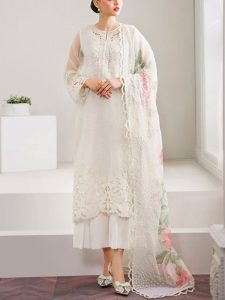 BAROQUE DESIGN Organza Heavy Embroidered Dress With Orgaza Digital Printed Dupatta (Unstitched) (Code:30404)