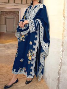 Dhanak Heavy Embroidered Dress With Kortai Printed Shawl (Unstitched) (Code:30729)