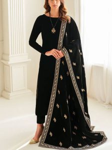 BAROQUE Velvet 3 PCs Dress With Heavy Embroidered Velvet Shawl (Unstitched) (Code:30876)