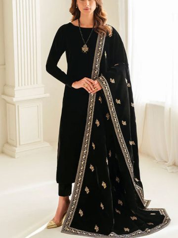 BAROQUE Velvet 3 PCs Dress With Heavy Embroidered Velvet Shawl (Unstitched) (Code:30876)