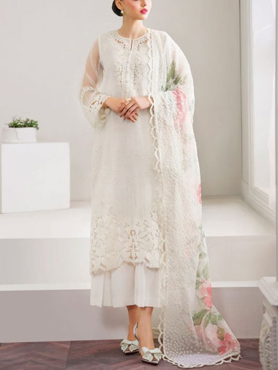 BAROQUE DESIGN Organza Heavy Embroidered Dress With Orgaza Digital Printed Dupatta (Unstitched) (Code:30404)