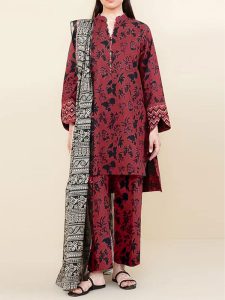 3 PCs Printed Khaddar Dress With Digital Printed Khaddar Dupatta (Unstitched) (Code:30907)