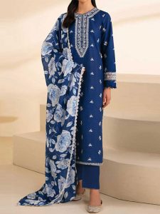 Linen Heavy Embroidered Dress With Printed Kortai Shawl (Unstitched) (Code:30733)