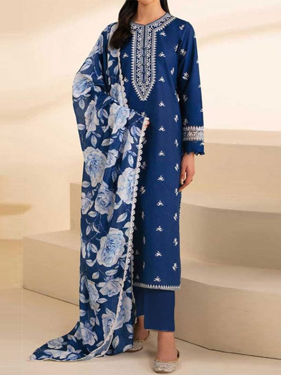 Linen Heavy Embroidered Dress With Printed Kortai Shawl (Unstitched) (Code:30733)