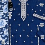 Linen Heavy Embroidered Dress With Printed Kortai Shawl (Unstitched) (Code:30733) - Image 2