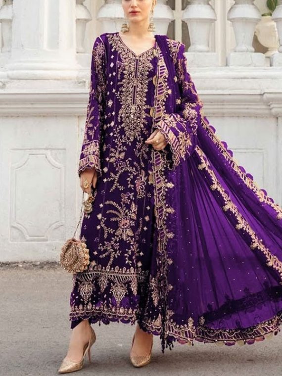 MARIA B Design Heavy Embroidered Chiffon Party Wear Dress With Chiffon Embroidered Dupatta (Unstitched) (Code:30871)