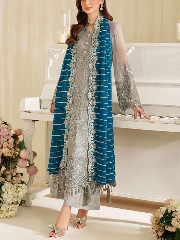 Chiffon Heavy Embroidered Dress With Chiffon Embroidered Cut Work Dupatta (Unstitched) (Code:31488)