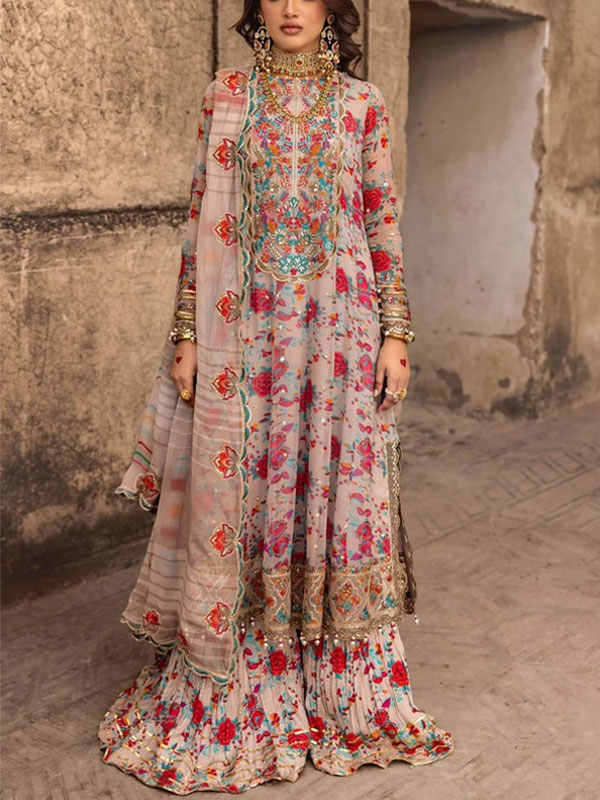 Chiffon Heavy Embroidered Dress With Embroidered Chiffon Dupatta (Unstitched) (Code:31218)