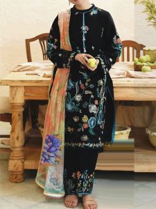 Dhanak Heavy Embroidered Dress With Digital Printed Banadora Shawl (Unstitched) (Code:31358)