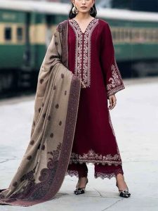 Dhanak Heavy Embroidered Dress With Digital Printed Kortai Shawl (Unstitched) (Code:31363)