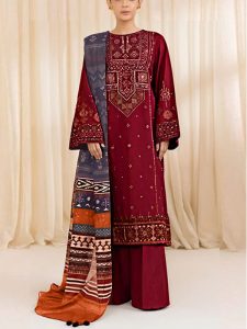 Dhanak Heavy Embroidered Dress With Digital Printed Kortai Shawl (Unstitched) (Code:31368)