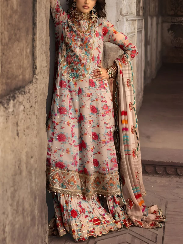 Chiffon Heavy Embroidered Dress With Embroidered Chiffon Dupatta (Unstitched) (Code:31218) - Image 2