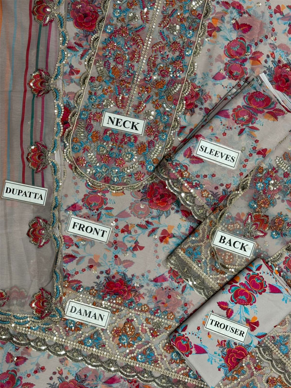 Chiffon Heavy Embroidered Dress With Embroidered Chiffon Dupatta (Unstitched) (Code:31218) - Image 3