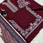 Dhanak Heavy Embroidered Dress With Digital Printed Kortai Shawl (Unstitched) (Code:31363) - Image 3