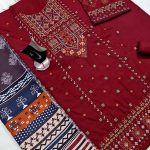 Dhanak Heavy Embroidered Dress With Digital Printed Kortai Shawl (Unstitched) (Code:31368) - Image 3