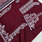 Dhanak Heavy Embroidered Dress With Digital Printed Kortai Shawl (Unstitched) (Code:31363) - Image 4