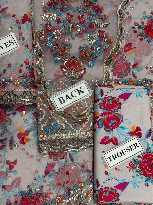 Chiffon Heavy Embroidered Dress With Embroidered Chiffon Dupatta (Unstitched) (Code:31218) - Image 4