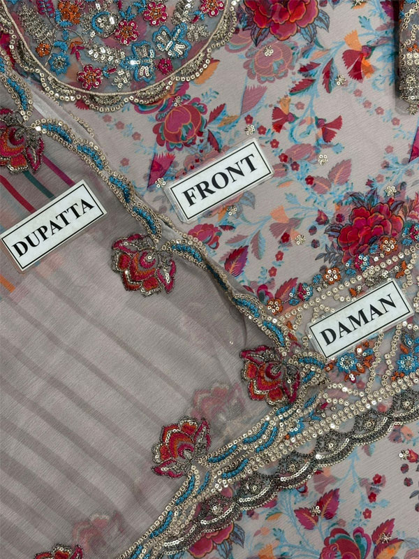 Chiffon Heavy Embroidered Dress With Embroidered Chiffon Dupatta (Unstitched) (Code:31218) - Image 5