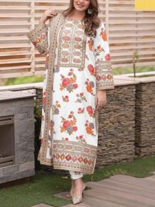 Anila’s Same As Original Shamoze Silk Heavy Embroidered Dress With Printed Silk Heavy Embraided Dupatta (Unstitched) (Code:31215)