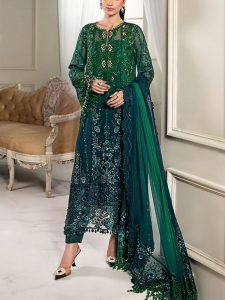 MARIA B Design Chiffon Tie & Die Heavy Embroidered Dress With Chiffon Embroidered Dupatta (Unstitched) (Code:31239)