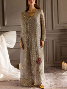 Heavy Embroidered Chiffon Party Dress With Organza Embroidered Dupatta (Unstitched) (Code:31058)