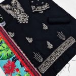 Dhanak Heavy Embroidered Dress With Digital Printed Kortai Shawl (Unstitched) (Code:31353) - Image 4