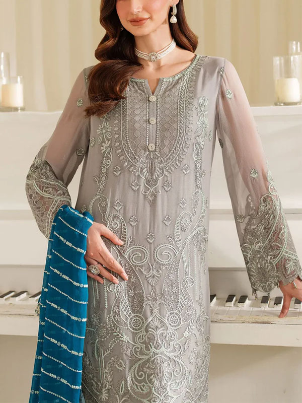 Chiffon Heavy Embroidered Dress With Chiffon Embroidered Cut Work Dupatta (Unstitched) (Code:31488) - Image 2