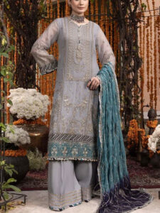 Chiffon Heavy Embroidered Dress With Embroidered Chiffon Dupatta (Unstitched) (Code:31074)