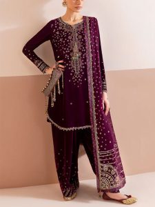 JAZMIN Design Velvet Heavy Embroidered Dress With Chiffon Embroidered Dupatta (Unstitched)