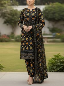 Digital Printed Chunri Lawn Dress With Printed Chiffon Dupatta (Unstitched) (Code:31779)